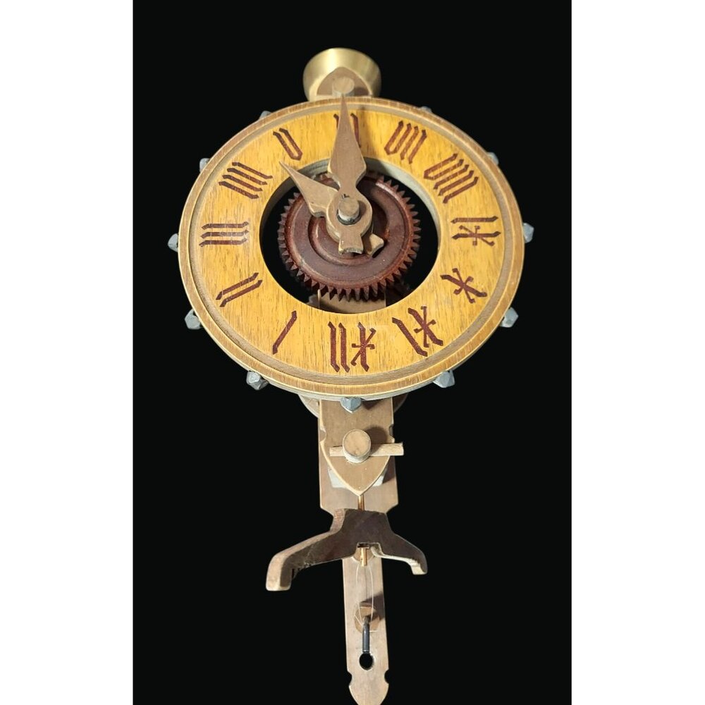 Vintage Antique Wooden Wall Clock With Wooden Gears & Roman Numerals T22 P